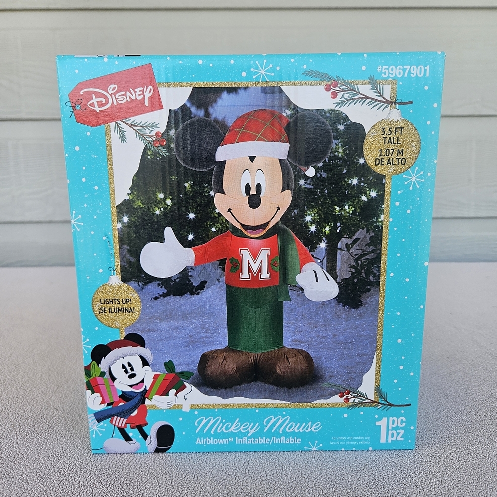 Gemmy Mickey Mouse LED Light Up Inflatable 3.5ft Christmas Disney Sweater